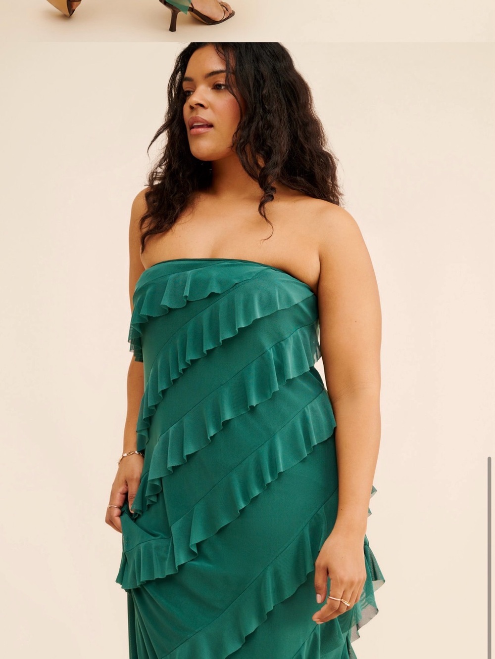 Eloquii Strapless Ruffle Tiered Dress in Teal Green